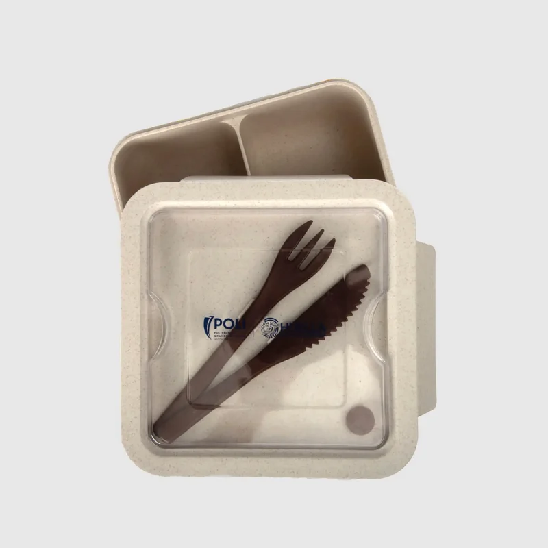 Porta comida en fibra de trigo incluye cubiertos