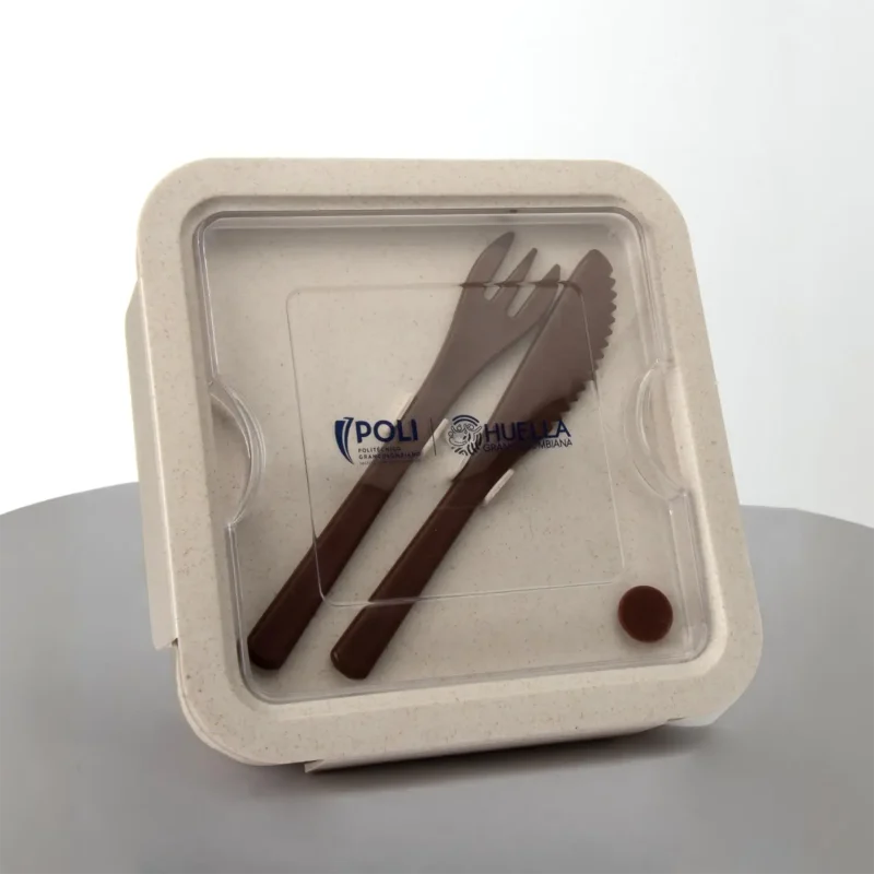 Porta comida en fibra de trigo incluye cubiertos