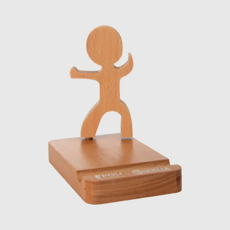 Porta celular con muñeco con base de madera
