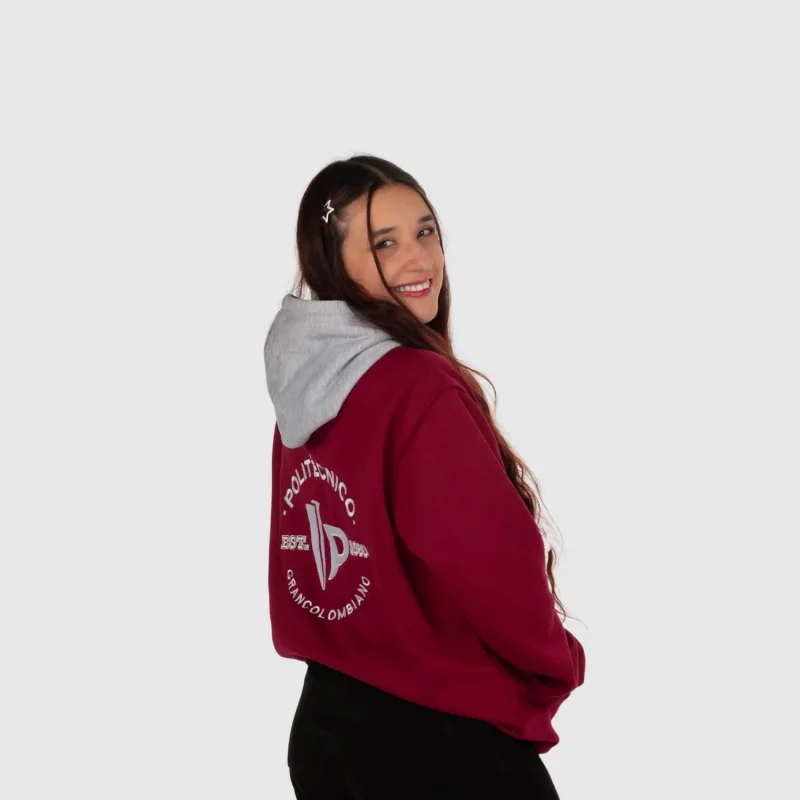 HOODIE CANGURO VINO TINTO - CAPOTA GRIS